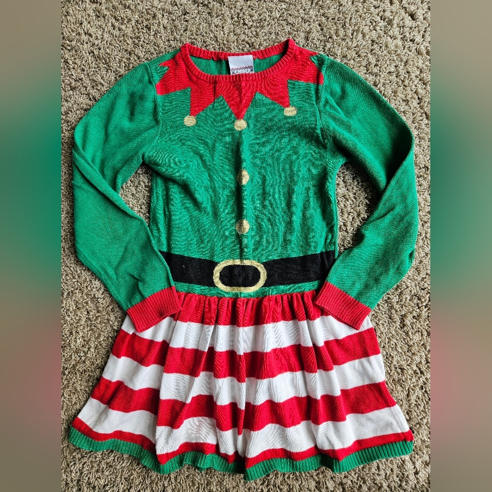 Green and Red Striped Elf Knitted Dress
